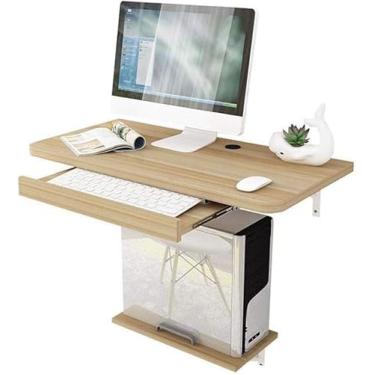 Imagem de Mesa de parede dobrável de cor de madeira, mesa de parede de madeira maciça, mesa de jantar, mesa de computador, mesa de aprendizagem, mesa dobrável de parede