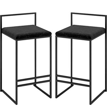 Imagem de KIDYBO Conjunto de 2 banquetas modernas quadradas de veludo estofadas com encosto e apoio para os pés, cadeira de bar alta para casa