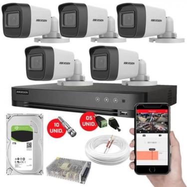 Imagem de Kit CFTV 5 Câmeras de Segurança Hikvision Colorvu Imagens Noturnas Coloridas Full HD 1080p c/hd 1TB