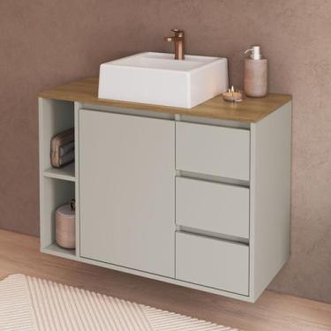 Imagem de Gabinete de Banheiro Suspenso 80cm com Cuba 1 Porta e 3 Gavetas Belaga