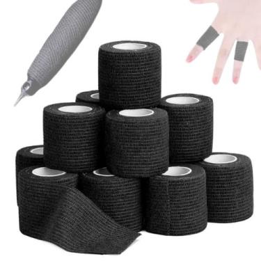 Imagem de Kit 10 Thumb Tape Finger Preto Fita Elástica Bandagem Tape Tattoo Exer