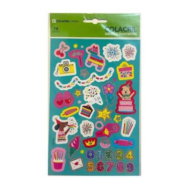 Imagem de Cartela de Adesivos Office Colacril Modelo 1 com 78 Unidades para Cadernos, Agendas e P...