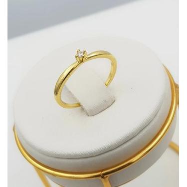Imagem de Anel Solitário com Micro Zircônia Cristal Banhado a Ouro - Almadine Jo