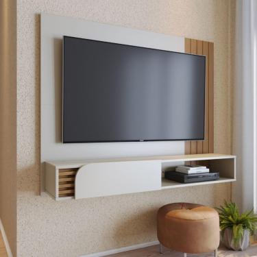 Imagem de Home Suspenso com Bancada Siena para Tv 60" 160cm MDP com Iluminação LED Off White Matte e Freijo Colibri Móveis