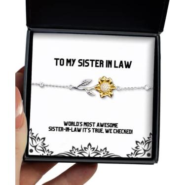 Imagem de Presentes de irmã mordaça na lei, a mais incrível irmã do mundo é verdadeiro, nós verificamos! Linda pulseira de girassol de Natal da Sister
