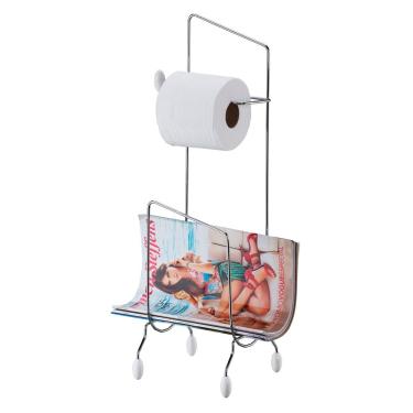 Imagem de Suporte de Chão para Papel Higiênico e Revisteiro Utimil em Aço Cromado – 56 cm