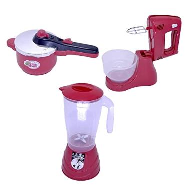 Imagem de Menino Infantil Cozinha Eletro Panela Vermelho 3pç