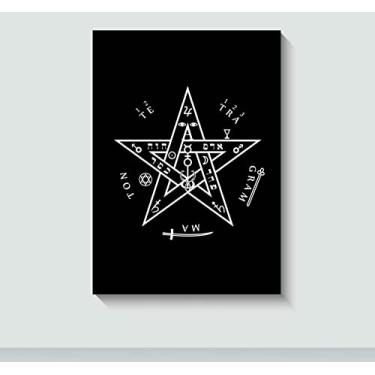 Imagem de Quadro Decorativo Tetragrammaton Pentagrama Esotérico com Moldura E Acetato Tamanho A3 (Fundo Preto)