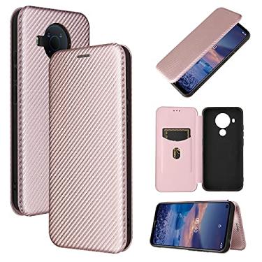 Imagem de YUNCHAO Caixa de telefone Para Nokia 5.4 Textura de fibra de carbono Flip TPU + PC + PU PU com slot de cartão capa para celular