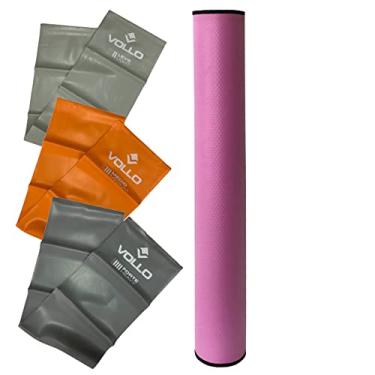 Imagem de Kit Rolo Massagem Liberação Miofascial 90x12cm DF1067 Rosa + Kit 3 Therabands