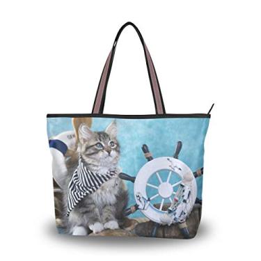 Imagem de My Daily Fashion Bolsa de ombro feminina fofa gatinha marinheiro grande, Multicoloured, Large