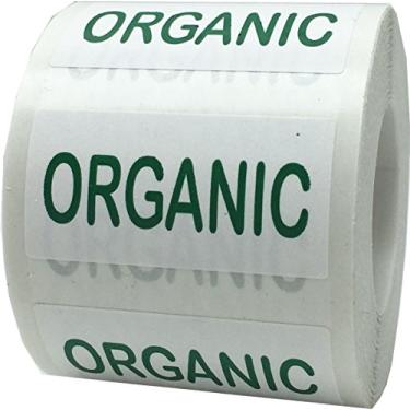 Imagem de Adesivos retangulares orgânicos brancos com verde, 1,9 x 3,8 cm de tamanho, 500 etiquetas em um rolo