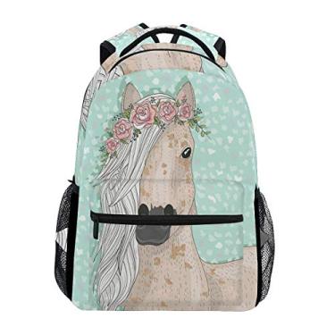 Imagem de Mochila escolar para estudantes de cavalos de flores para meninas e crianças, bolsa escolar básica para ombro, Flower Horse, One Size