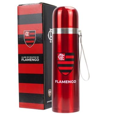 Imagem de Garrafa Térmica Flamengo 500ml Quente Frio Café Água Chá Aço Inox Oficial