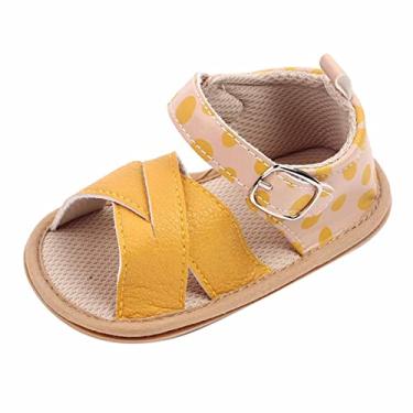 Imagem de Sandálias infantis de couro para meninas com bico aberto com estampa de pontos, sapatos para primeiros andadores, meninos tamanho 12 sandálias, Amarelo, 12-18 Meses
