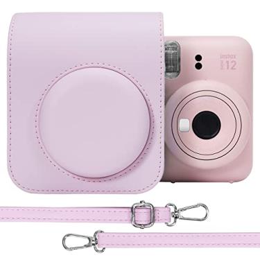 Imagem de Aenllosi Capa protetora de couro PU para Fujifilm Instax Mini 12/11, com bolso, alça de ombro ajustável (rosa flor, apenas capa)