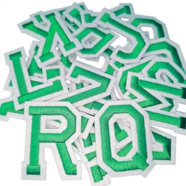Imagem de Remendos de ferro em letras 52 peças, remendos de letras verdes alfabeto bordado A-Z, para chapéus camisas jeans bolsas (verde52)