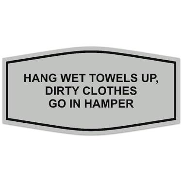 Imagem de Signs ByLITA Fancy Hang Wet Towels Up, Dirty Clothes Go In Hamper Sign - Letras gravadas a laser | Plástico ABS durável | Cores vibrantes | Fita de espuma poderosa (cinza claro) - Grande