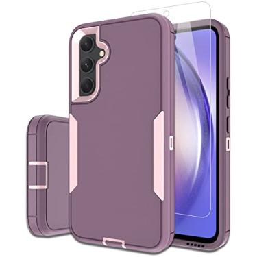 Imagem de Dahkoiz Capa para Samsung Galaxy S23-FE e protetor de tela de vidro, capa de porta à prova de poeira, cobertura de borracha de silicone de corpo inteiro, capa de telefone antiderrapante à prova de queda para S23 FE 5G (2023), rosa/roxo
