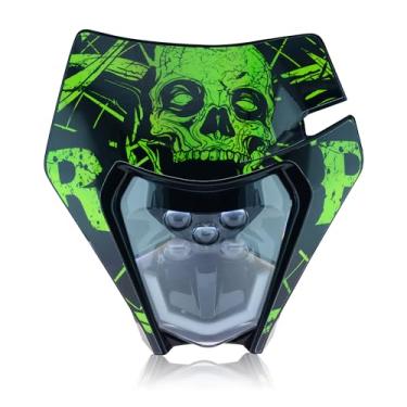 Imagem de fewfuss Dirt Bike Led Farol Motocicleta 2020-2022 Kit de Faróis Enduro para EXC EXCF SX SXF XC XCF XCW XCFW (Crânio Preto-Verde)