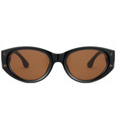 Imagem de Cyxus Óculos de sol com proteção UV 2024 moderno estilo vintage armação oval 99% UVA UVB para homens e mulheres 1158, 1158- Armação preta - Lente marrom, Medium