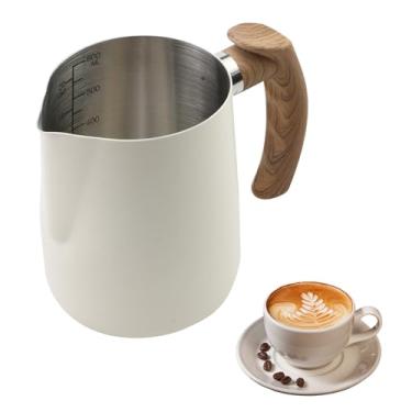 Imagem de Antrader Jarra de espuma de leite, jarra de café expresso, aço inoxidável 304, latte, arte, jarro de barista, copo de leite para expresso, latte art, chocolate quente (600 ml, branco creme), 1 peça