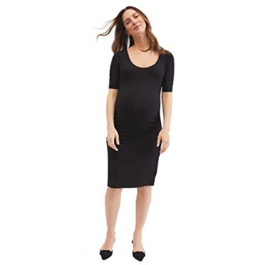 Imagem de Motherhood Maternity Vestido feminino colado ao corpo para gestante casual ou chá de bebê, Núcleo preto, GG