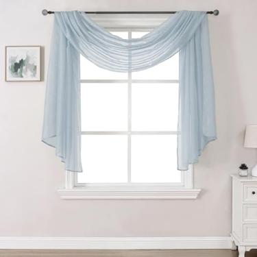 Imagem de DONREN Cortina de cachecol transparente para quarto – Painel de voile para quarto de filhos/meninos/idosos (L34 x C 144, 1 pacote, azul empoeirado)