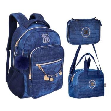 Imagem de Kit Mochila De Costas Lancheira Estojo Rebecca Bonbon Jeans RB24666