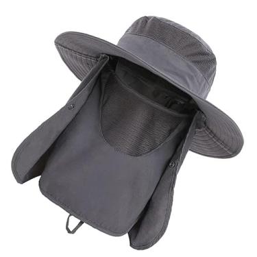 Imagem de Chapéu de Sol UPF 50+ Boné de Pesca de Nylon Com Aba Larga e Capa Removível para Pescoço, Respirável, de Secagem Rápida para Atividades Ao Ar Livre (Cinza escuro)