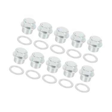 Imagem de Hihaha 10 conjuntos de parafusos de cárter de óleo de motor M22x1,5 mm reparo de rosca de drenagem de óleo com junta para material durável de carro