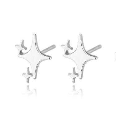 Imagem de Brincos de estrela, brincos de estrelas douradas, brincos de pino para mulheres, brincos de estrela boho para mulheres, brincos de estrela de quatro pontas, Adjustable size, Zinco, Sem pedra preciosa