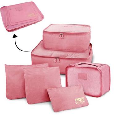 Imagem de Kit Organizadores de Malas para Viagem Jacki Design 6 Peças, Rosa