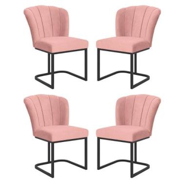 Imagem de Kit 4 Cadeiras Flor Pés Metal Preto Mesa Jantar Cozinha - Balaqui Deco