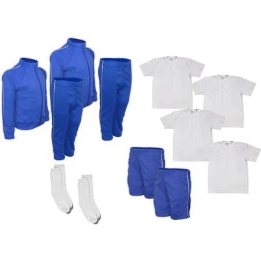 Imagem de Kit Uniforme Escolar Cojunto Helanca Elanca Completo Azul Royal - Del 