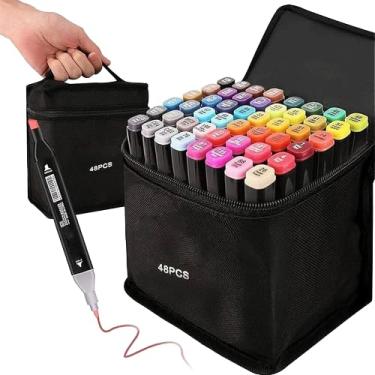 Imagem de Kit 48 Canetinhas Coloridas Touch 48 Cores Com Ponta Dupla e Estojo Canetas Marcadores Coloridos Para Desenho Colorir Livros Ilustrar Pintura Escola Escolar (48)