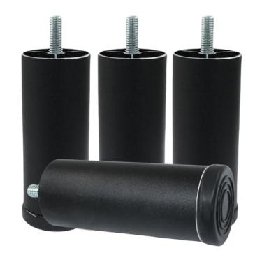 Imagem de Kemcatui 4 peças de pernas de metal para móveis de 10 cm, estrutura de cama de liga de alumínio preta para substituição de pés, perna de suporte de altura ajustável para cama, sofá, cadeiras, sofá