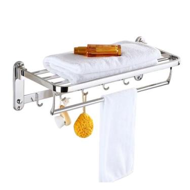 Imagem de Varal Toalheiro Duplo Inox Prateleira Toalha Roupa Banheiro Lavanderia