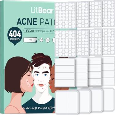 Imagem de LitBear Adesivos grandes de espinhas, (5 tamanhos 404 unidades) adesivos grandes para acne, bandagens hidrocolóides grandes para corpo, costas, rosto e peito, adesivo de espinha para grandes fugas