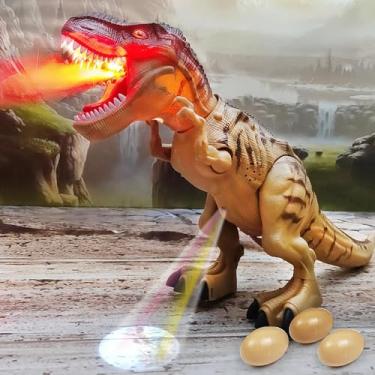 Imagem de Brinquedo Dinossauro Elétrico, Rei dos Dinossauros T-Rex Robô, Dinossauro Mecânico com Led, Spray, Sons e Ovos Realista Infantil (Bege)