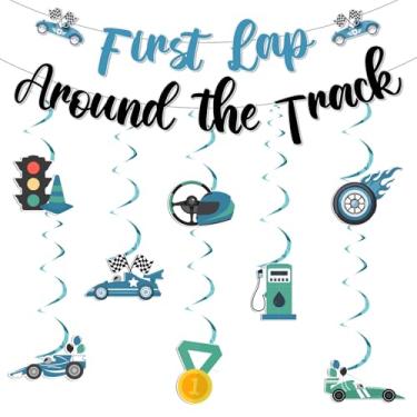 Imagem de kreat4joy Fast One Birthday Decoration for Boys, First Lap Around the Track Birthday Decoration Banner Hanging Swirl Streamer for Race Car Hot Wheel 1st First Birthday Decoration