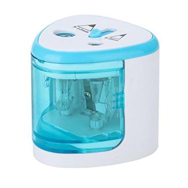 Imagem de Dressnu Apontador de lápis elétrico com furo duplo para lápis NO.2 azul operado por bateria 7,6 x 7,95 x 6,8 cm