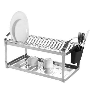Imagem de Escorredor Inox Louça 20 Pratos Porta Talheres Plástico Dinox