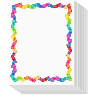 Imagem de Affrolling Pacote com 100 folhas de papel timbrado para professores, papel timbrado, papel timbrado, colorido, design de borda de giz de cera, papel de papelaria escolar, papel decorativo para