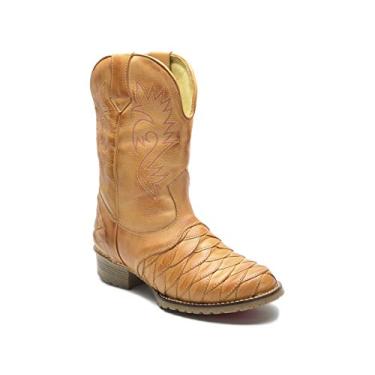 Imagem de Bota Country Texana Masculina Conforto Legitimo Couro Escamado Cla Dt 901 (41, Bege)