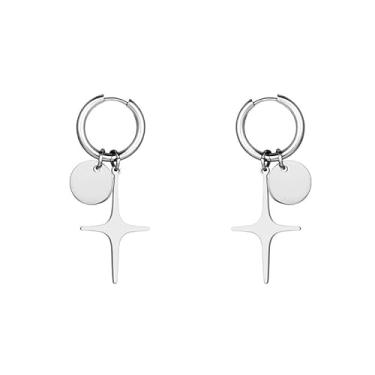 Imagem de DIAMANTIO Brincos de argola de aço inoxidável com pingentes de cruz e disco para homens e mulheres, brincos pendentes minimalistas, hipoalergênicos e resistentes a manchas, Large, Latão, Sem pedra