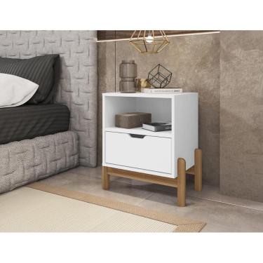 Imagem de Mesa de Cabeceira c/ Nicho e Gaveteiro porta Itens Aurora Branco