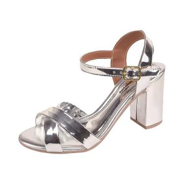 Imagem de Sandália Romântica Calçados Salto Grosso Prata, 39