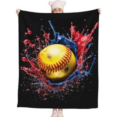 Imagem de Niopos Cobertor de softbol – Presente de softbol para meninas, mulheres, treinadoras – Noite/Aniversário com cores amarelas do time 101 x 127 cm