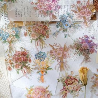Imagem de Kit de adesivos para scrapbook com buquê de rosas, 40 peças, flores PET transparentes, à prova d'água, conjunto de adesivos para lixo, diário, garrafas de água, telefone, laptop, decalques para